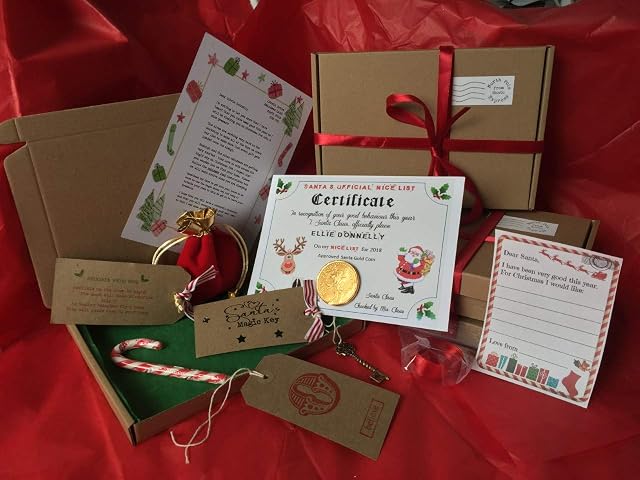 beautiful 10 piece traditional Christmas eve box kit stocking filler reindeer food gift tag Nice CERTIFICATE WITH Santa Coin and key