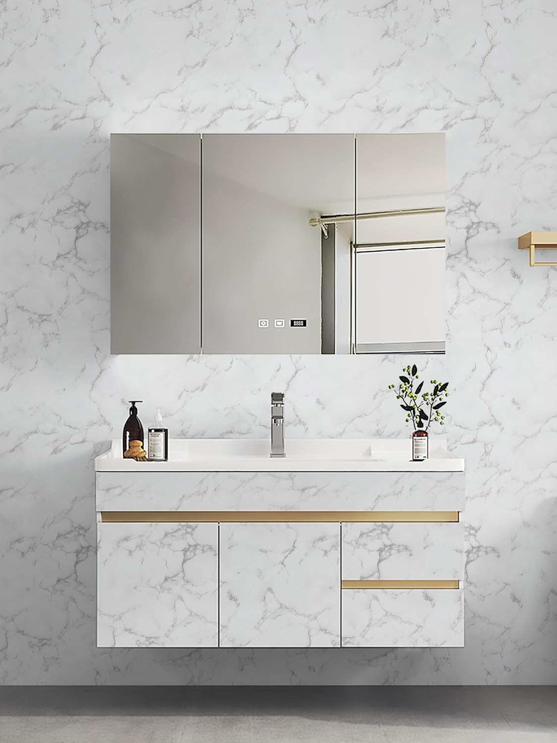 Marble Contact Paper White Marble Wallpaper Peel and Stick Glossy Modern Removable Self Adhesive Wallpaper Waterproof for Barthroom White Contact Paper for Countertop Cabinets 15.7" x 39.3"