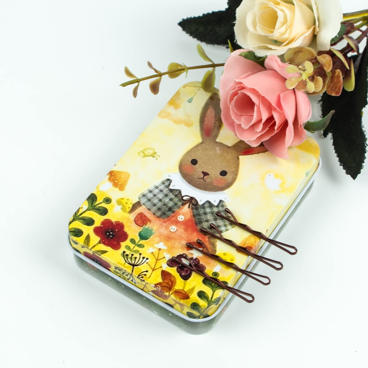 Mini Bobby Pins Marrón con bonita funda, 200 CT 1.38 pulgadas pequeñas horquillas para el pelo para bollos, horquillas de pelo premium para niños, niñas y mujeres, ideal para todo tipo de cabello