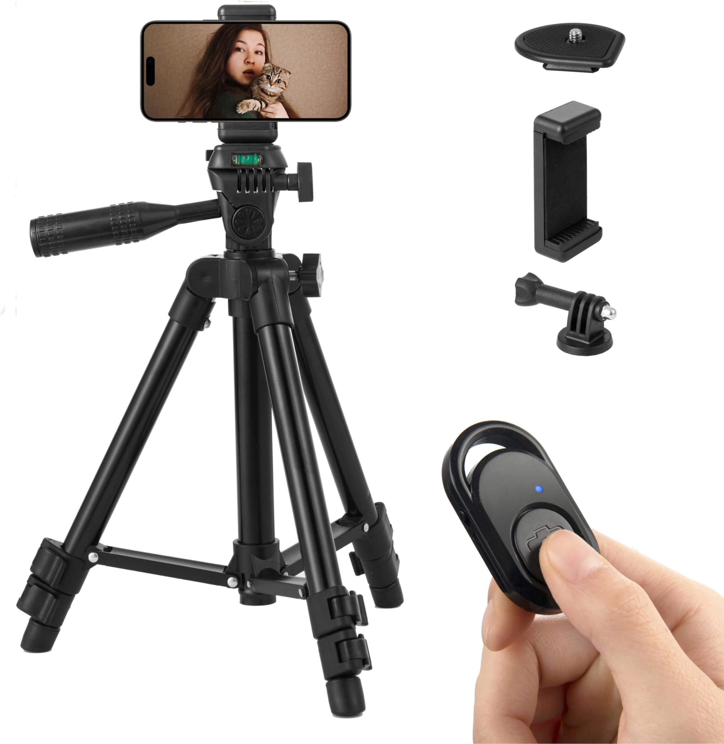 Mini Phone Tripod Stand for iPhone: 65cm Lightweight Small Tabletop Tripod with Phone Holder and Remote Control for Smartphone GoPro Webcam and Camera | Black