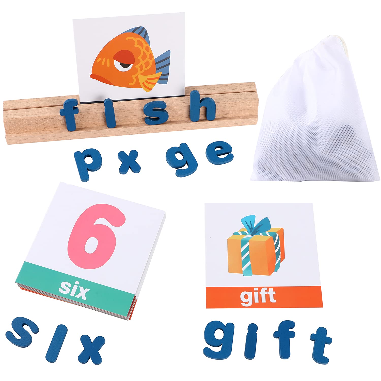 HumerryAlphabet Letters for Kids, Matching Letter Game for Toddlers, Wooden Spelling Game with 50 Pcs Flashcards, Lowercase ABC Educational Toys for 3 Years Old and Up