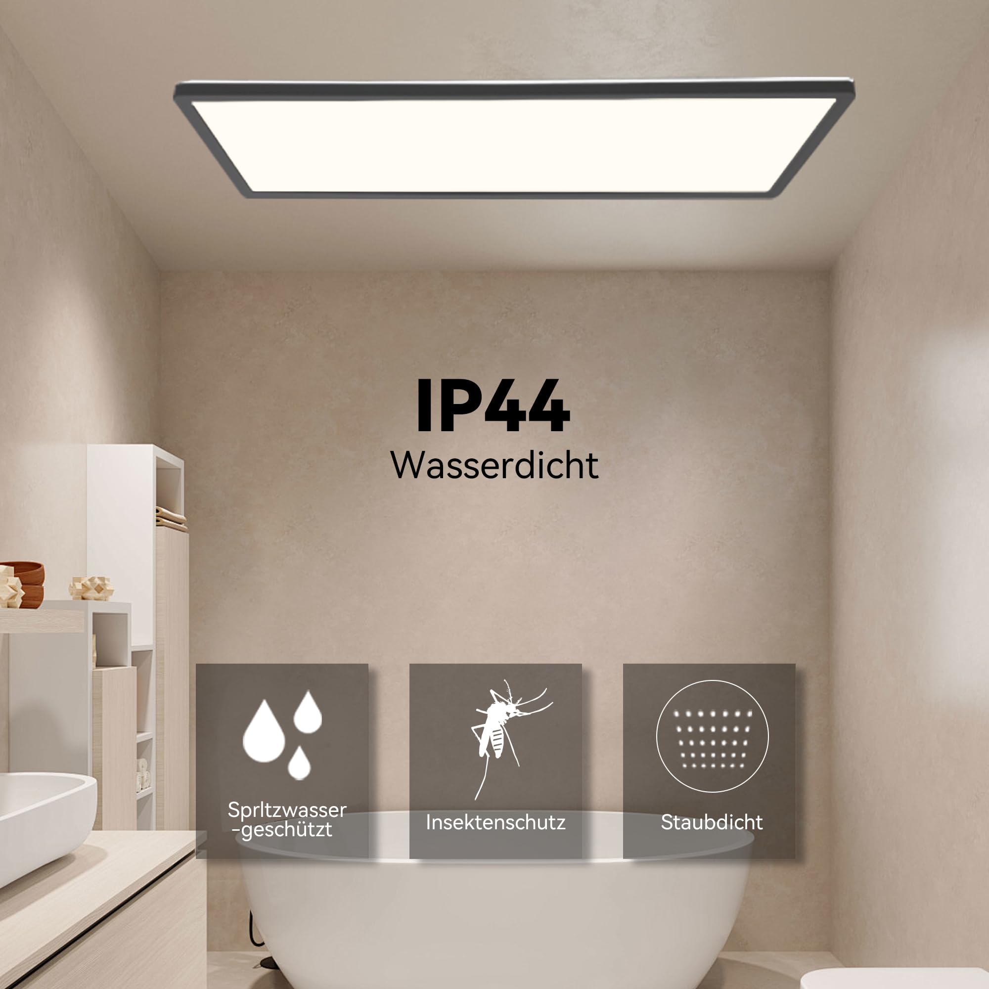 22W Deckenlampe LED Deckenleuchte Dimmbar 2800LM, Schwarz, 58x20cm | mit Fernbedienung, 2700K-6500K, Rechteckig, IP44 Wasserdicht, Ultra Dünn küchenlampe LED Panel for küche Schlafzimmer Büro