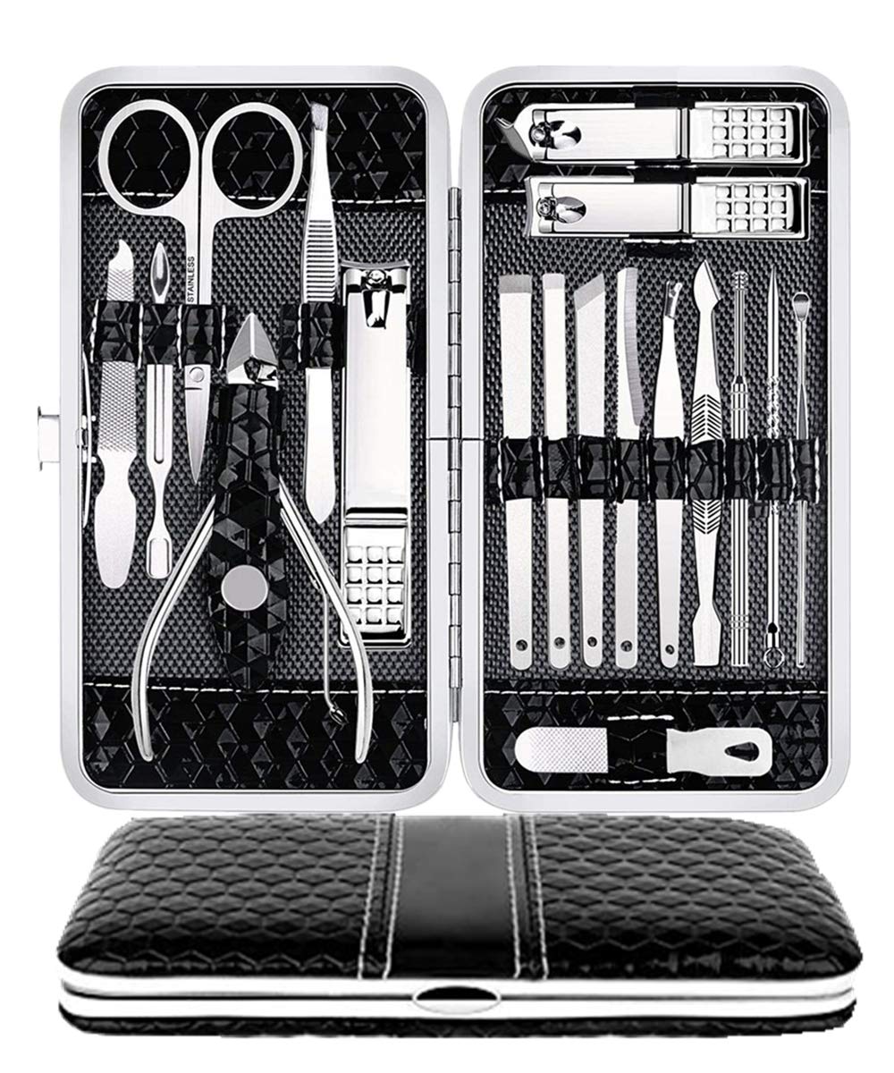 Manicure Set 18pcs Nail Clippers?Nail Care Tools, Toenail Nail Clippers?Manicure Kit for Men and Women,Professional Stainless Steel Grooming Kits, Nail Cutter with Portable Stylish Case (silver)