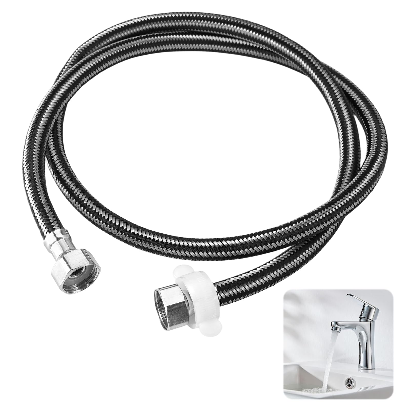 1 Pezzi Inossidabile Intrecciato Per Rubinetto G1/2, Connettore In Acciaio Inossidabile Intrecciato, G1/2-G1/2 Tubi Di Collegamento Lunghi 1.2m pour Scaldabagni, WC, Rubinetti Per Cucina E Bagno