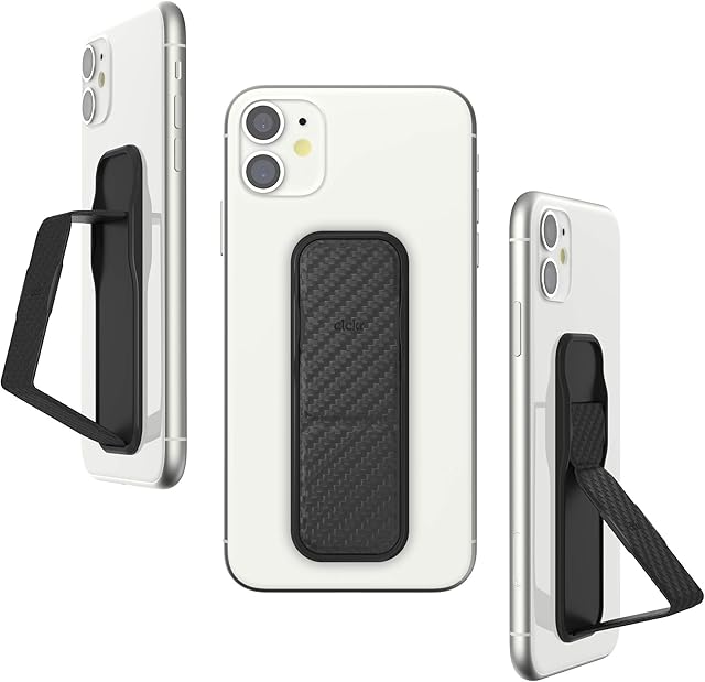 CLCKR Phone Grip and Expanding Stand, Universal Phone Grip Holder with Multiple Viewing Angles for iPhone, Samsung, Phones, Tablets and Many More - Carbon Fibre PU Black