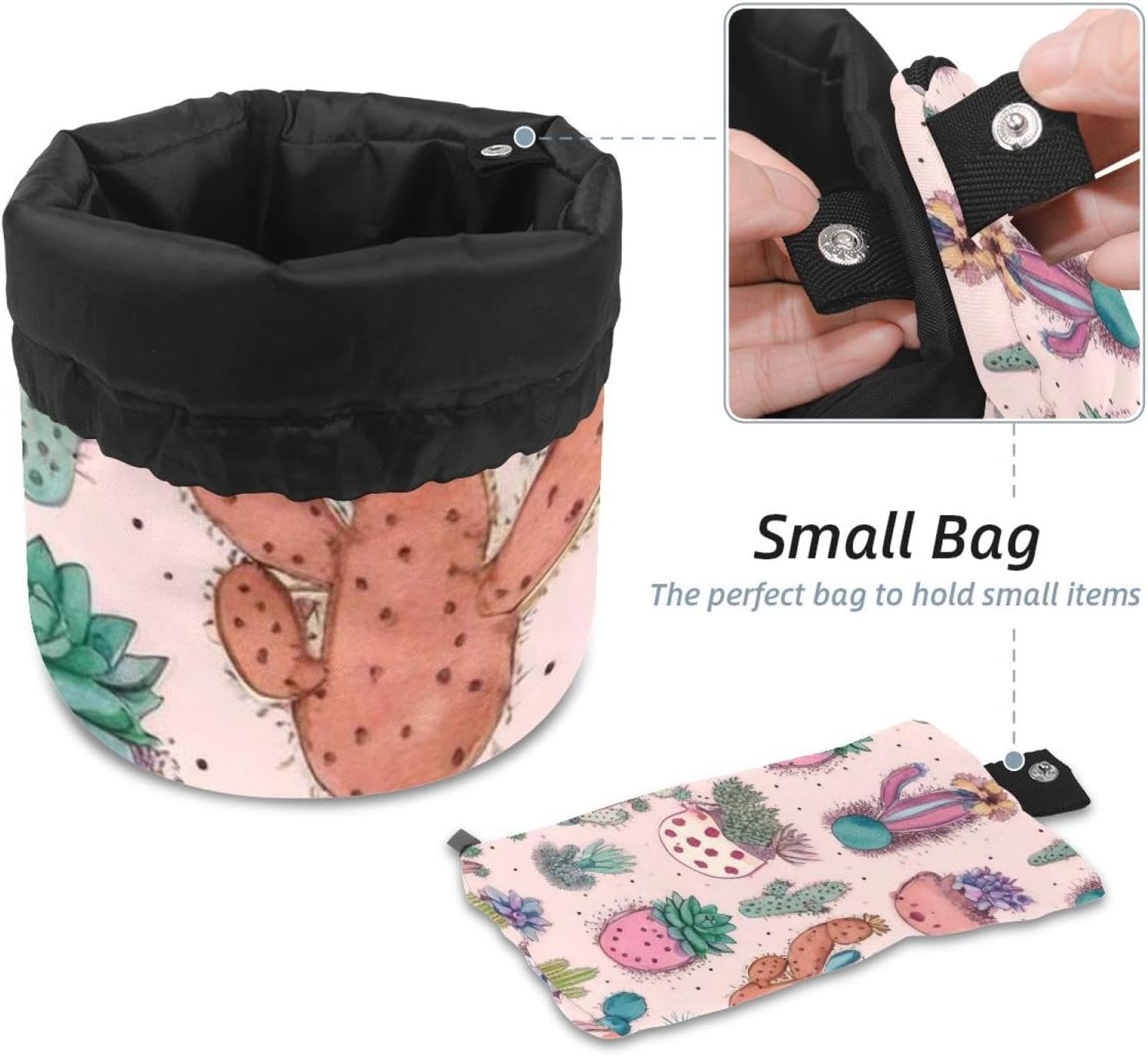 2PCS Colorful Cactus-19 Travel Cosmetic Bag Makeup Organizer, Drawstring Bathroom Cases - Cylindrical & Small Toiletry Bag image 4