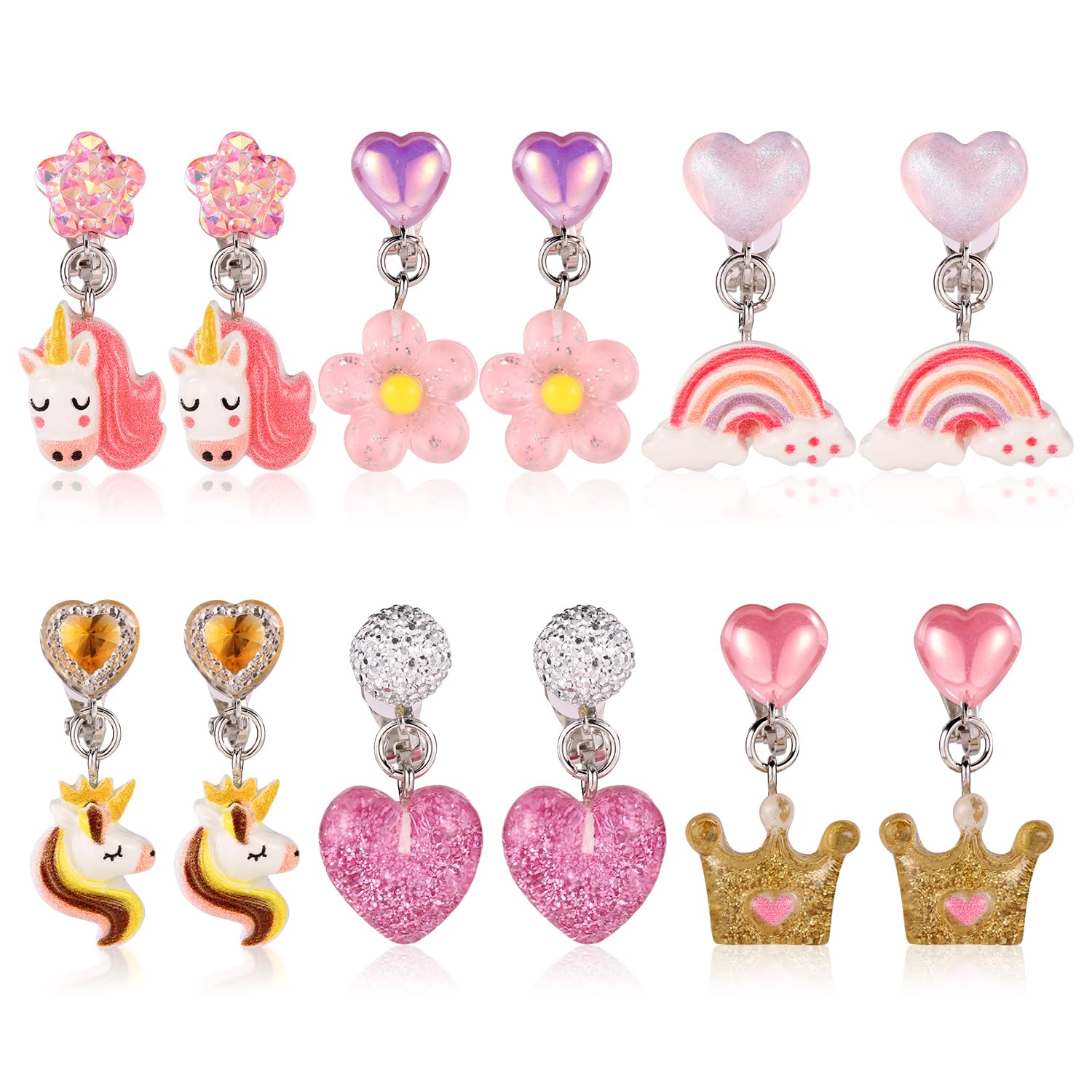 Mikovivi 6 Pairs Resin Clip On Drop Earrings for Girls Kids Toddler