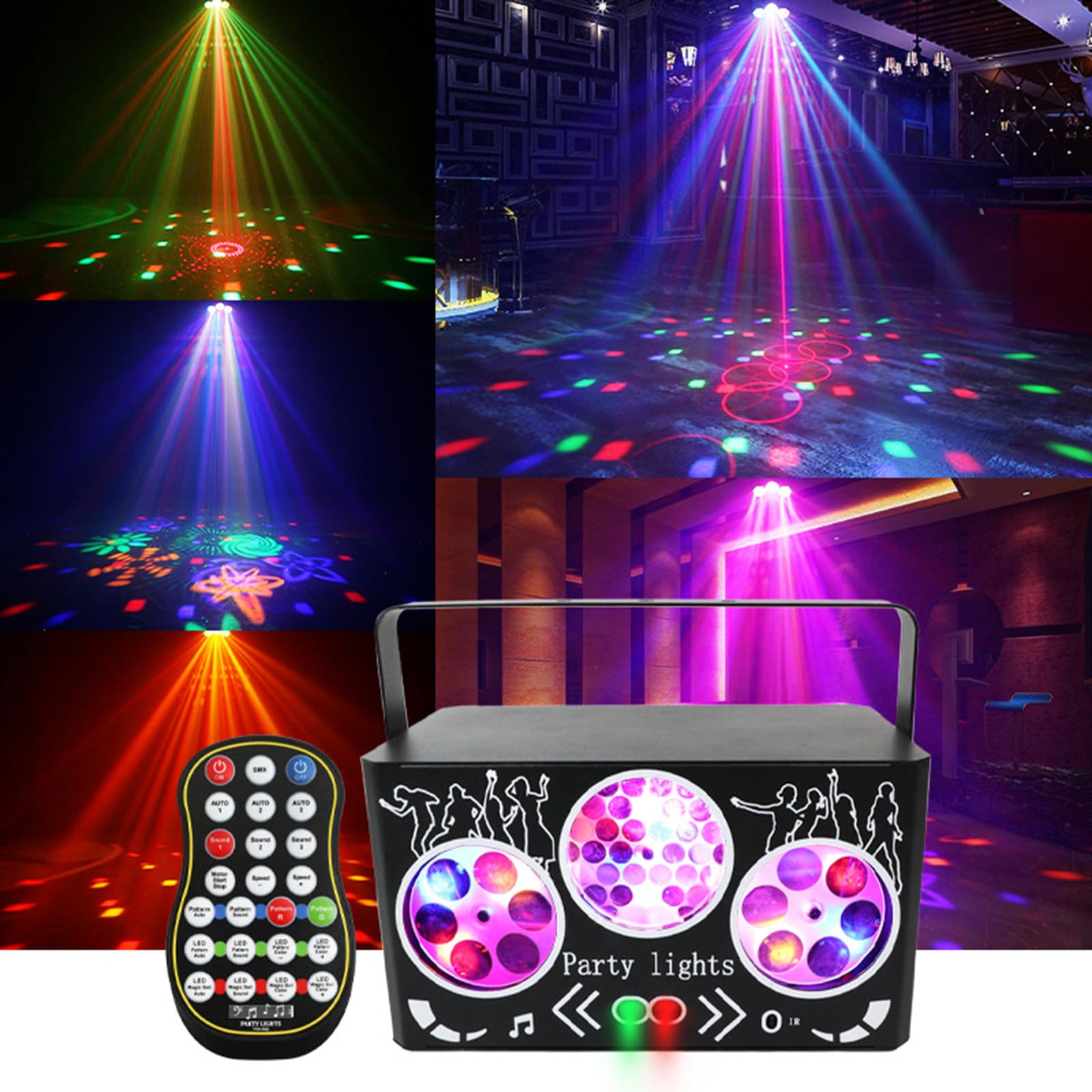 Luce Da Discoteca Rgbw, Proiettore Laser 4 in 1 Con Effetti Speciali, Luci Stroboscopiche a LED,Luce Da Palcoscenico Attivata Dal Suono Dmx, Telecomando, Per Dj, Feste,Matrimoni,Ktv,Riunioni in Casa