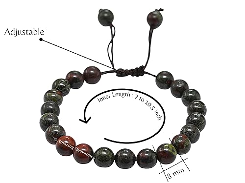 Miniatura 2 de Dragon Bloodstone Bracelet for Women Men's Gifts - Protection Healing Crystal Bracelet - 8mm Gemstone Beaded Adjustable Bracelet Pulseras Para
