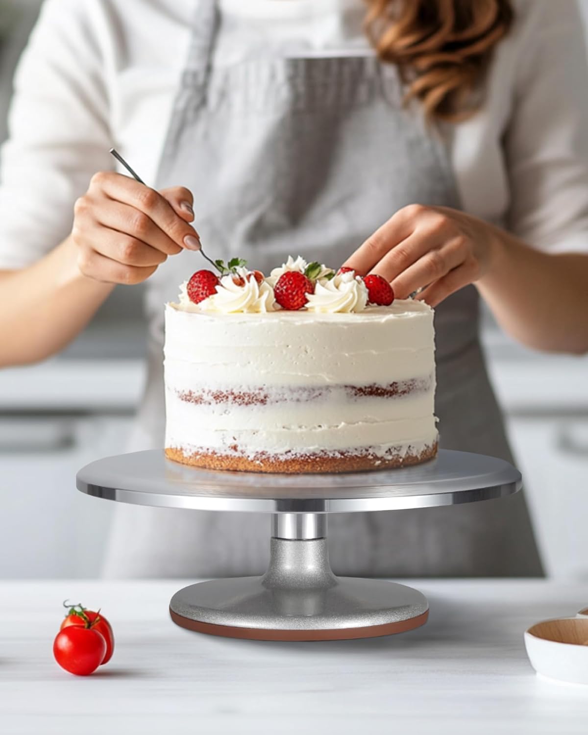 Puroma Cake Turntable, 12'' Aluminium Alloy Cake Stand, Cake Decorating Kit with 3 Icing Spatulas and 4 Icing Combs, Cake Decorating Supplies for Cake, Cupcake, Desserts