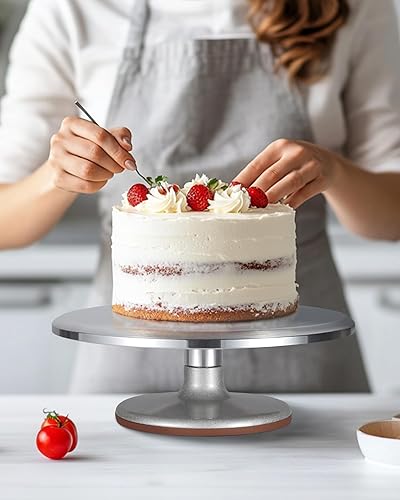 Miniatura 8 de Puroma Tocadiscos para tartas, soporte de aleación de aluminio de 12 pulgadas, kit de decoración de pasteles con 3 espátulas de glaseado y 4 peines
