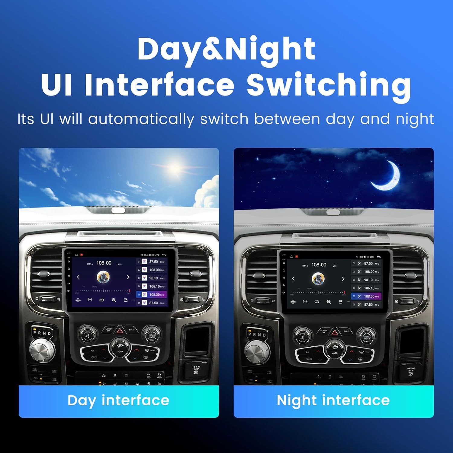 Andorid 14 8 Core 4+64GB Car Radio Stereo for Dodge Ram 1500 2500 3500 2013-2019 Automatic AC Head Unit Upgrade Replacement, 9" 1280x720 Touch Screen Car-Play/Android Auto,DSP/AM/FM/SWC/5G WiFi