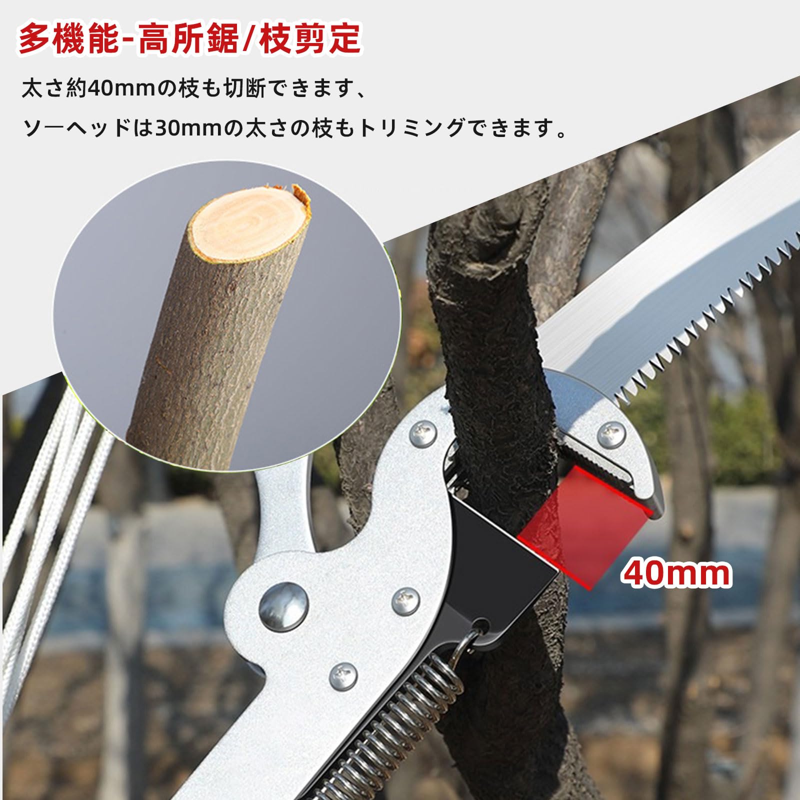 高枝切りバサミ ロープ式 : 超軽量 手動 自由伸縮 3M 高枝 高枝切り 
