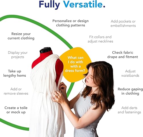 Miniatura 4 de Adjustoform Sew Simple FG304 maniquí ajustable para costura Poppy S-M (talla de vestido EE. UU. 4-12) maniquí femenino de 8 piezas + marcador de