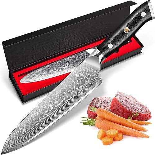 Miniatura 10 de Juego de cuchillos de cocina de Damasco de 3 piezas, 67 capas Damasco VG10 de núcleo de acero, cuchillo de chef de 8 pulgadas, cuchillo Santoku de 7