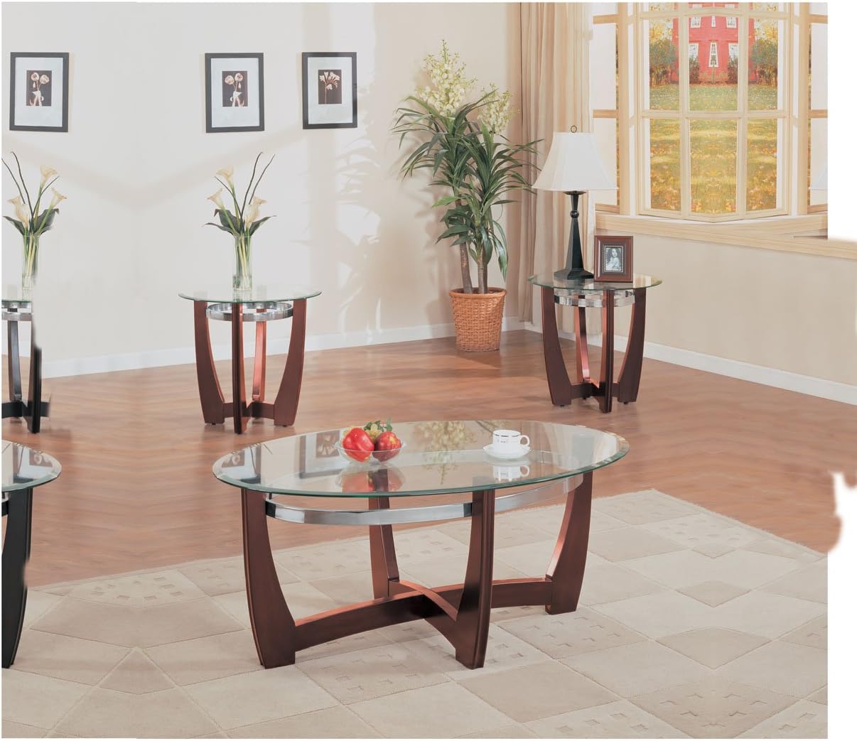 ACME Baldwin 3Pc Coffee/End Table Set - 07806 - Walnut & Clear Glass