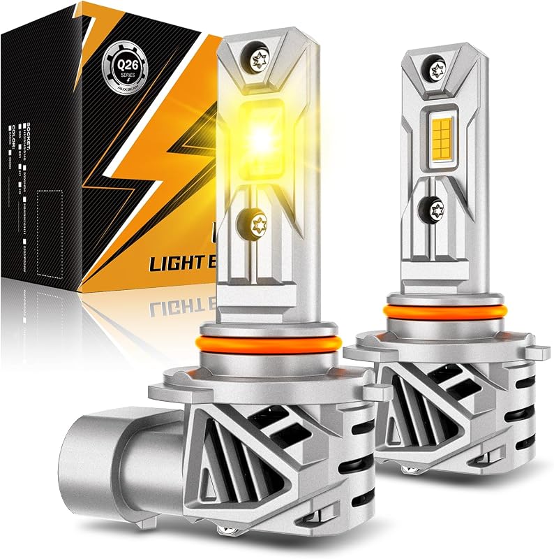 Lâmpadas LED para farol de neblina Auxbeam Q26 9005 H10 9145 amarelo-dourado 3000K – Par