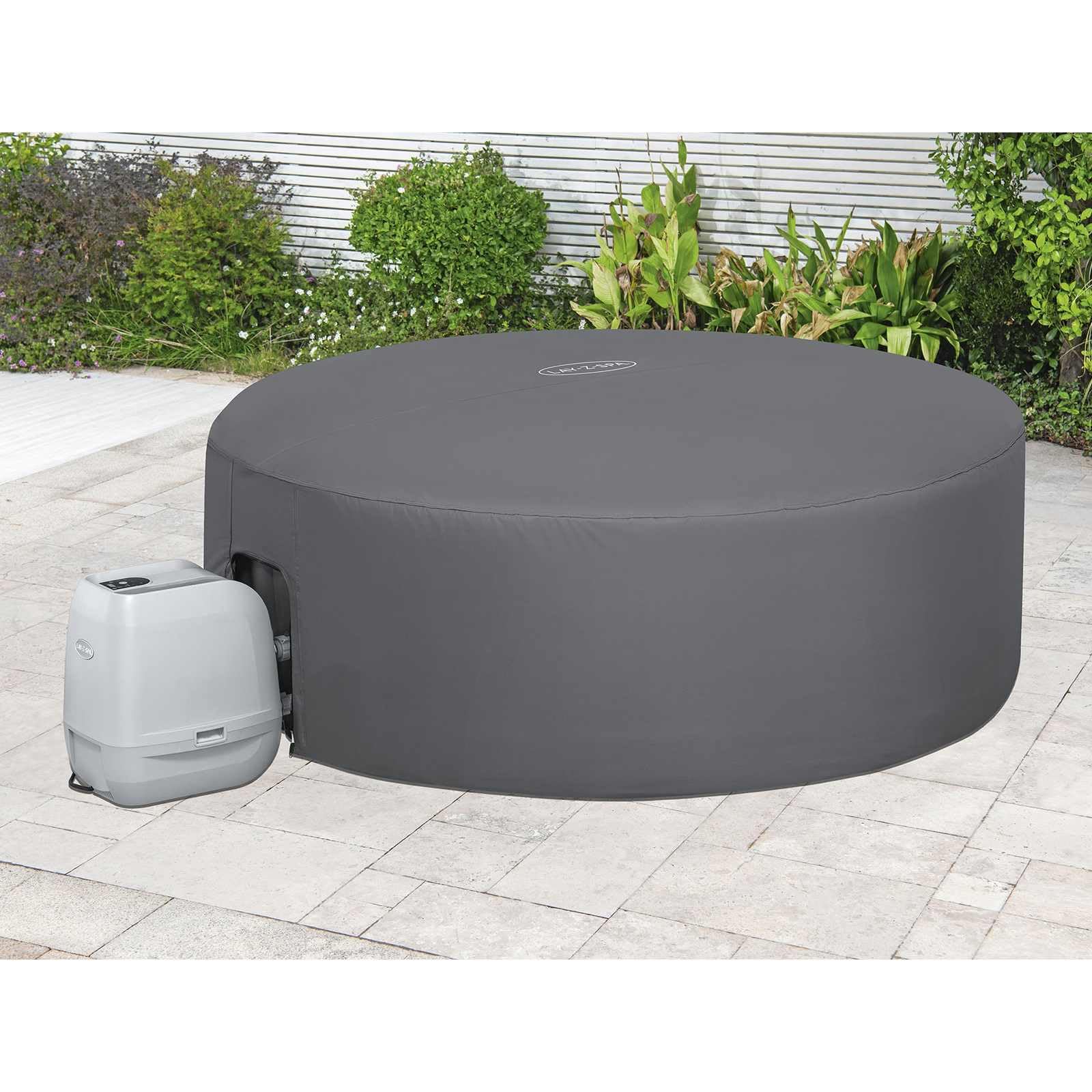 Couverture Piscine Ronde en PVC et Pom Gris Ø216 cm pour Spa, Bassin et Jacuzzi extérieur, résistance aux intempéries, Isolation Thermique, Porte zippée Pratique, Protection Durable