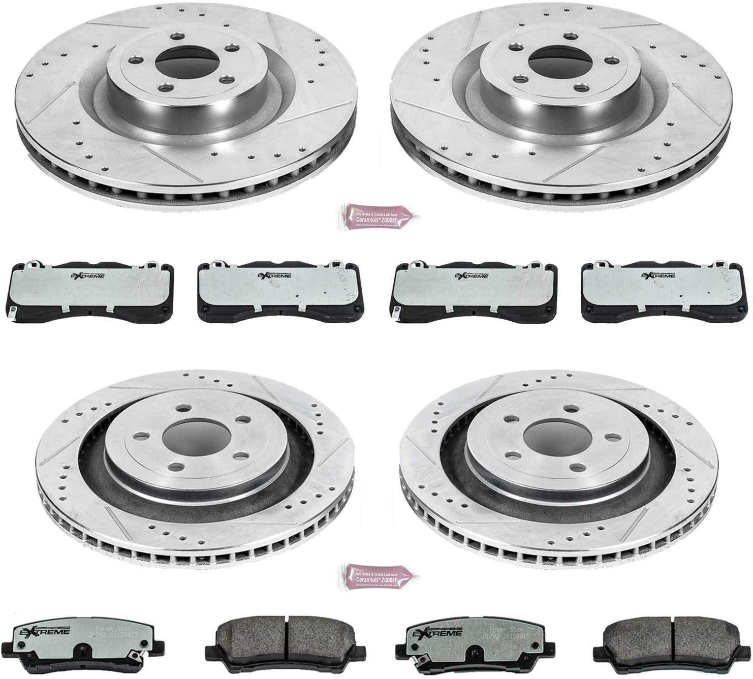 PowerStop Front and Rear Brake Kit For Ford Mustang 2015-23 - Carbon Fiber Ceramic Brake Pads + Drilled & Slotted Rotors Upgrade, K6810-26