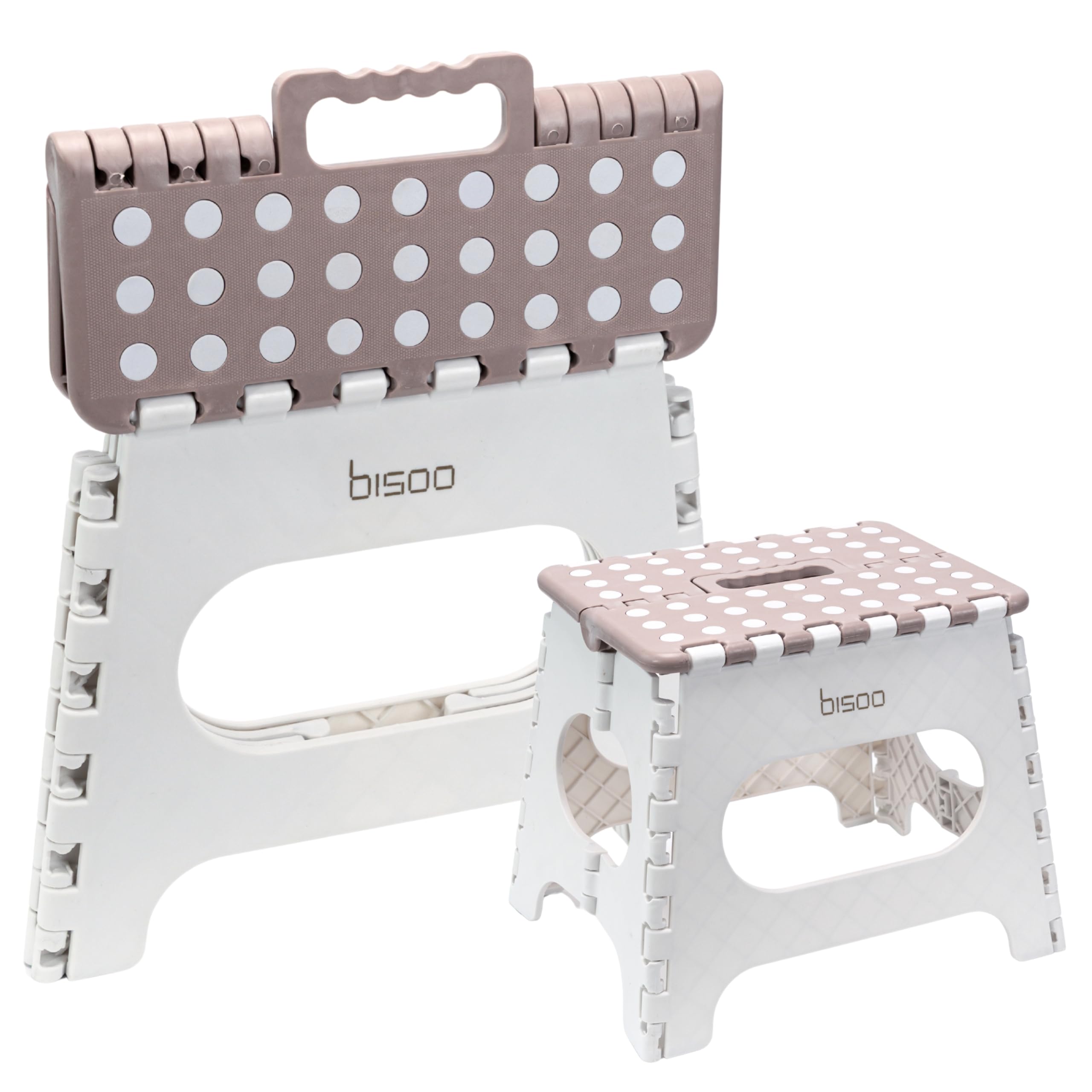 Bisoo Taburete Alto Plegable - 27 cm - Taburetes Altos de Cocina, Baño, Autocaravana - Escalon Infantil Niños - Banqueta Plegable y Portatil - Antideslizante, Seguro, Práctico - Soporta 150Kg - Mocha