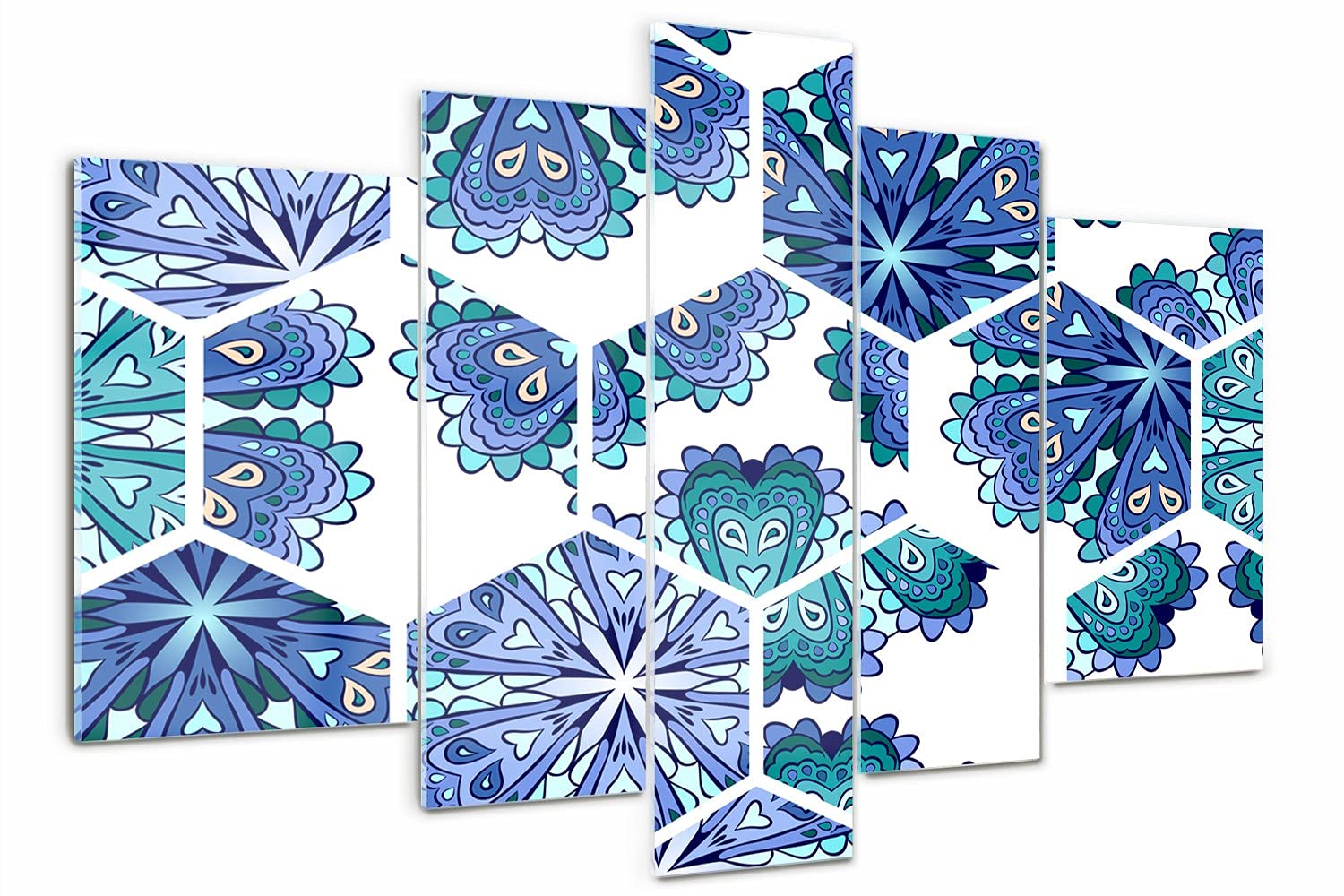 Tulup Glasbild Wandbild 170x100cm Wandkunst 5 Teile Gehärtetem Sicherheitsglas Küche & Wohnzimmer Akrylglas - Elemente Mandala