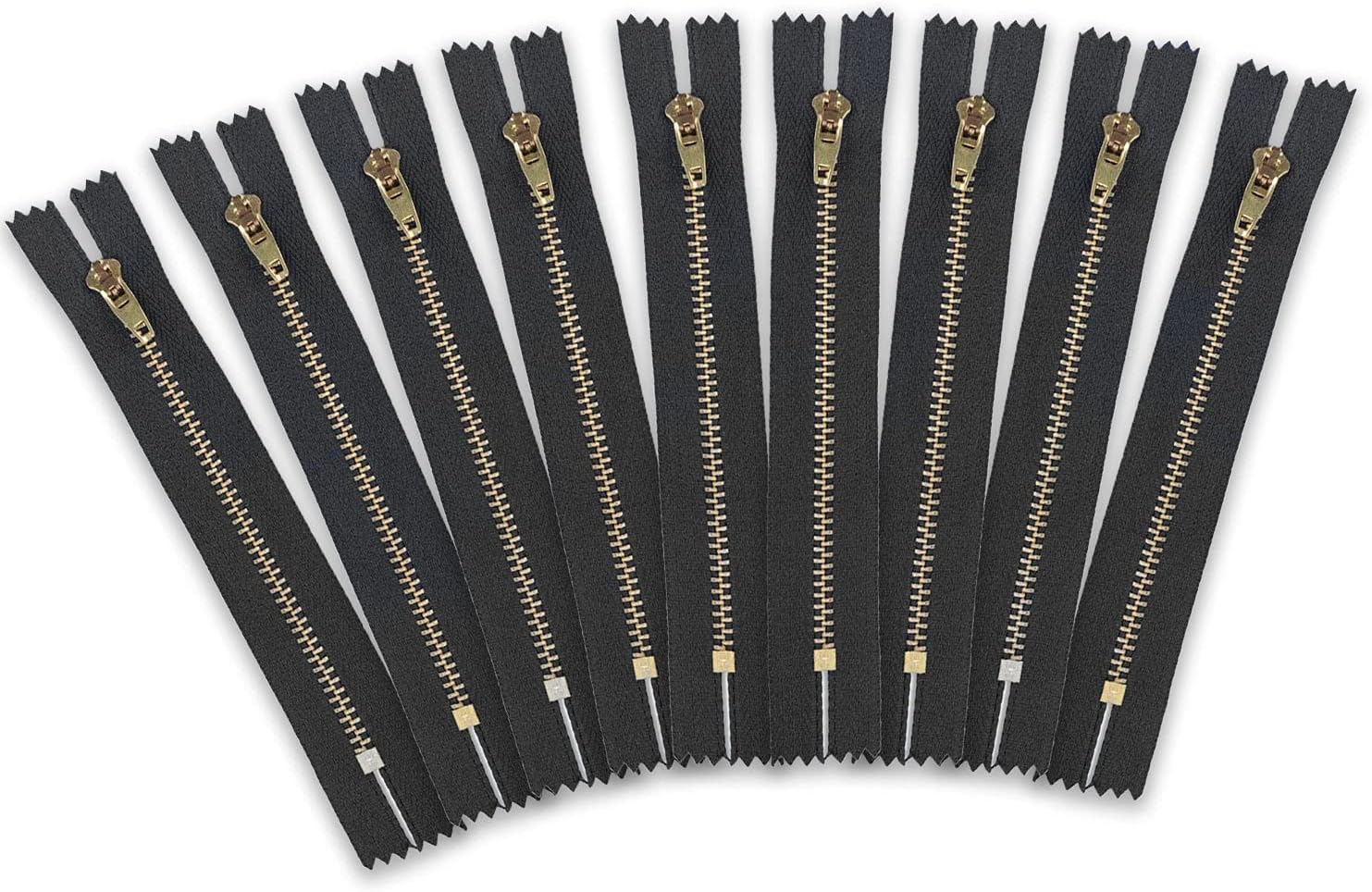 Trimming ShopTrimming Shop YKK Closed End Nylon Black Zipper, Heavy Duty Sewing Zipper Golden Brass Teeth/Head Durable Zip for Denim Clothes, Jeans, Trousers, Purses, 8 Inch (20cm), 1pc