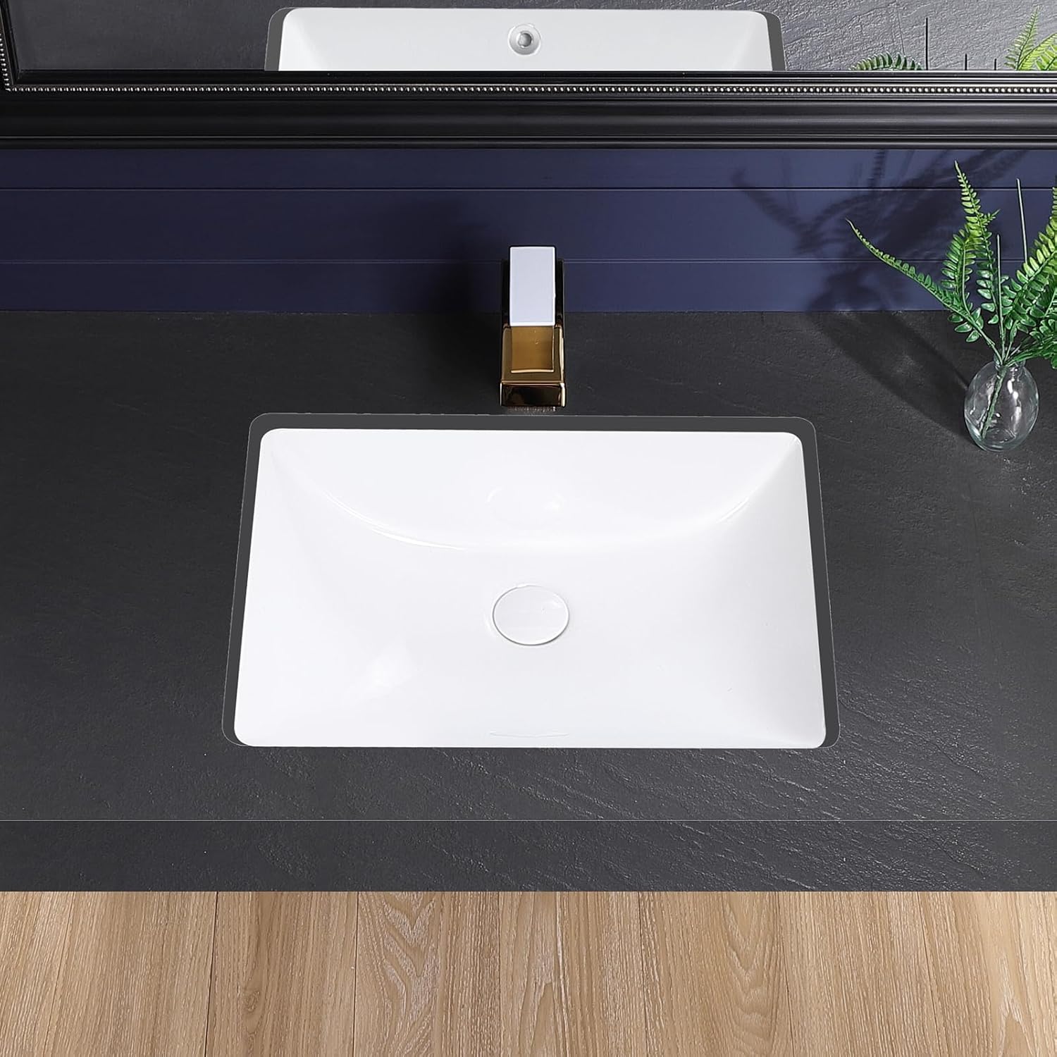 Undermount Bathroom Sink 20x15 Inch Vessel Sink White Porcelain Ceramic Under Counter Lavatory Vanity Sink Basin Rectangular Undermount Sinks with Overflow