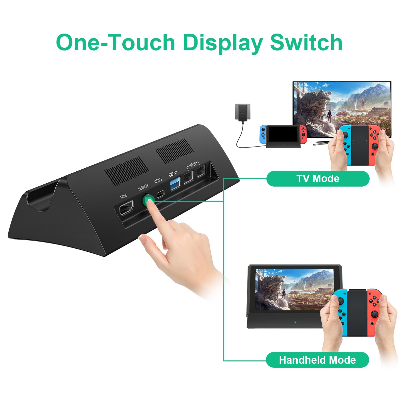 Docking station TV per interruttore, ricambio per dock ufficiale, supporta uscita HDMI 4K con cavo HDMI e caricabatterie USB-C 15V/2.6A