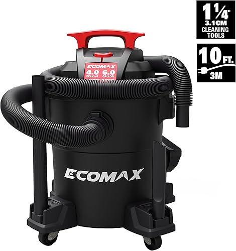 Miniatura 6 de ECOMAX Aspiradora en seco y húmedo de 6 galones, 4 HP 85 CFM 3 en 1 con función de succiónsopladoseco, aspiradora portátil resistente para taller,