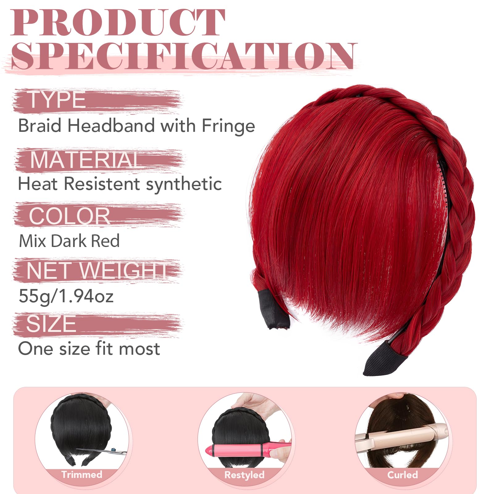 S-noilite Headband with Bangs, Front Hair Bangs Wigs Headband - Image 2