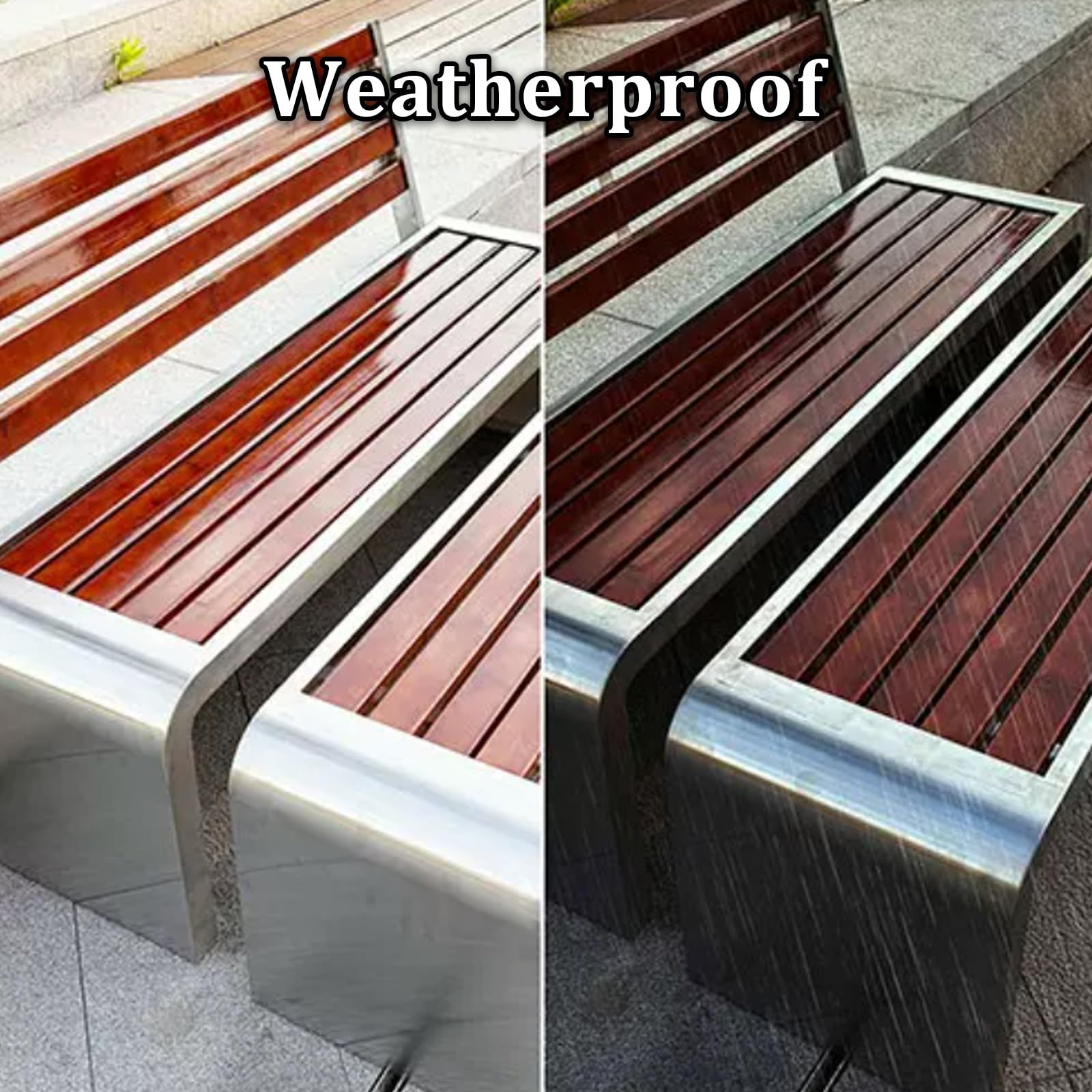 Ławka Ogrodowa z Oparciem Ławka Zewnętrzna ze Stali Nierdzewnej i Drewnianymi Listwami na Taras Balkon Ogród i Dziedziniec(150cm(59.06in))