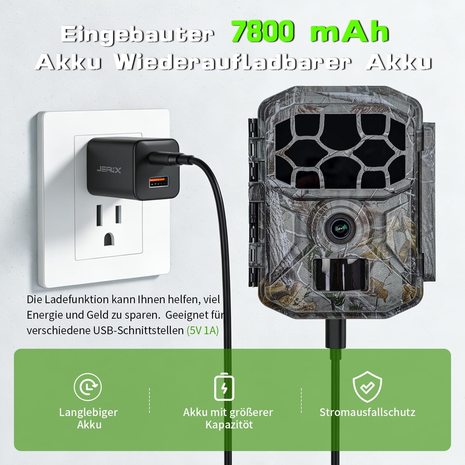 Wildkamera Solar WLAN mit Handyübertragung App 7800mAh Akku - 4K 60MP Wildtierkamera Bluetooth mit Bewegungsmelder Nachtsicht, 32GB SD-Karte, Nachtsichtkamera 0,1s Auslösezeit, IP66 Wasserdicht