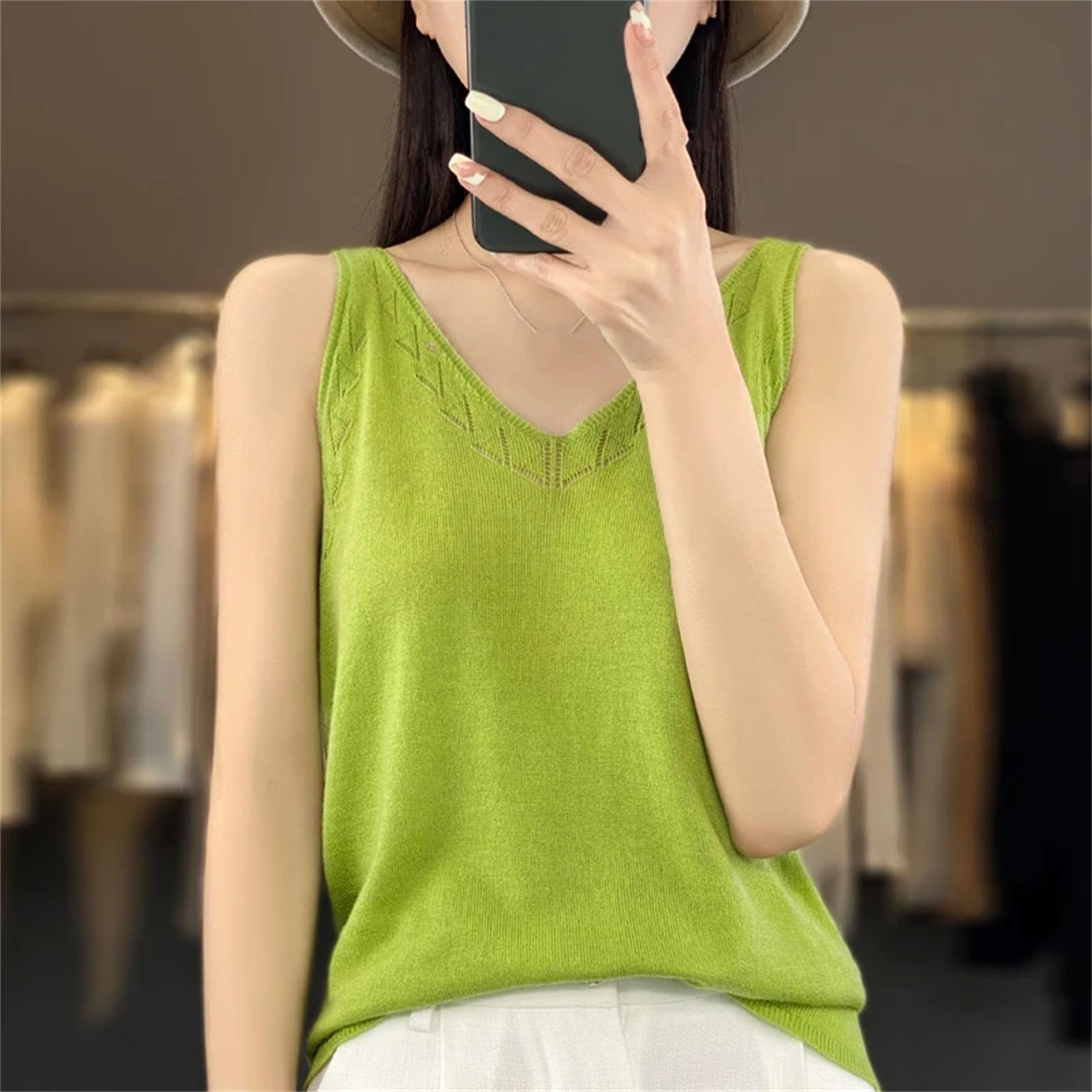 Top da donna scavato fuori gilet di lana lavorato a maglia bretelle comodo top morbido