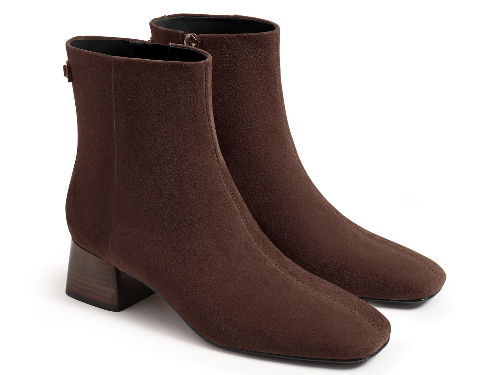 Coutgo Womens Ankle Boots Chunky Low Heel Square Toe Booties Side Zipper Winter Dress Shoes
