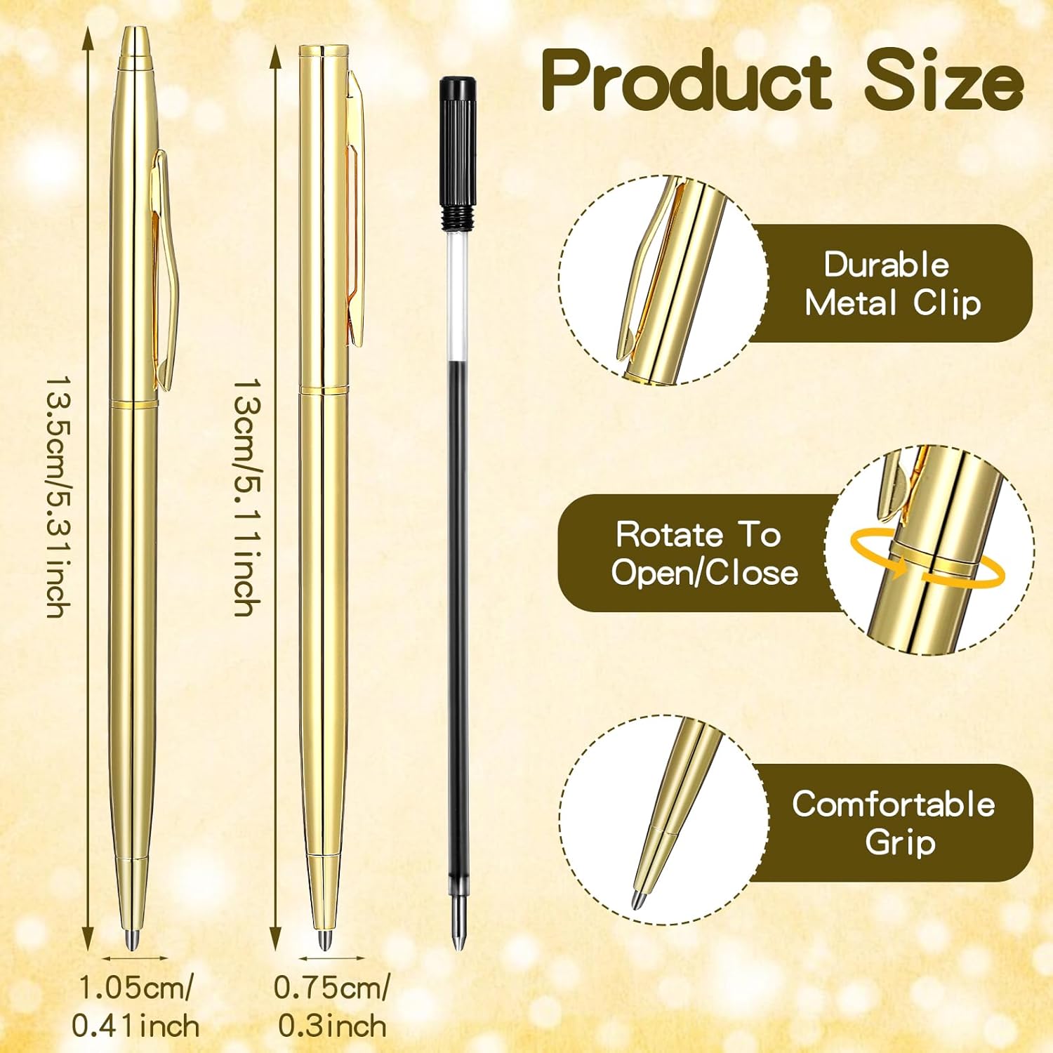 JIEYAO 50 Pcs Gold Pens Bulk, Aluminum Alloy Slim Ballpoint Pens, 1 mm Medium Point Smooth Writing Pens Retractable Writing Tool with Black Ink for Wedding Business Office Students Teachers Christmas - Image 3