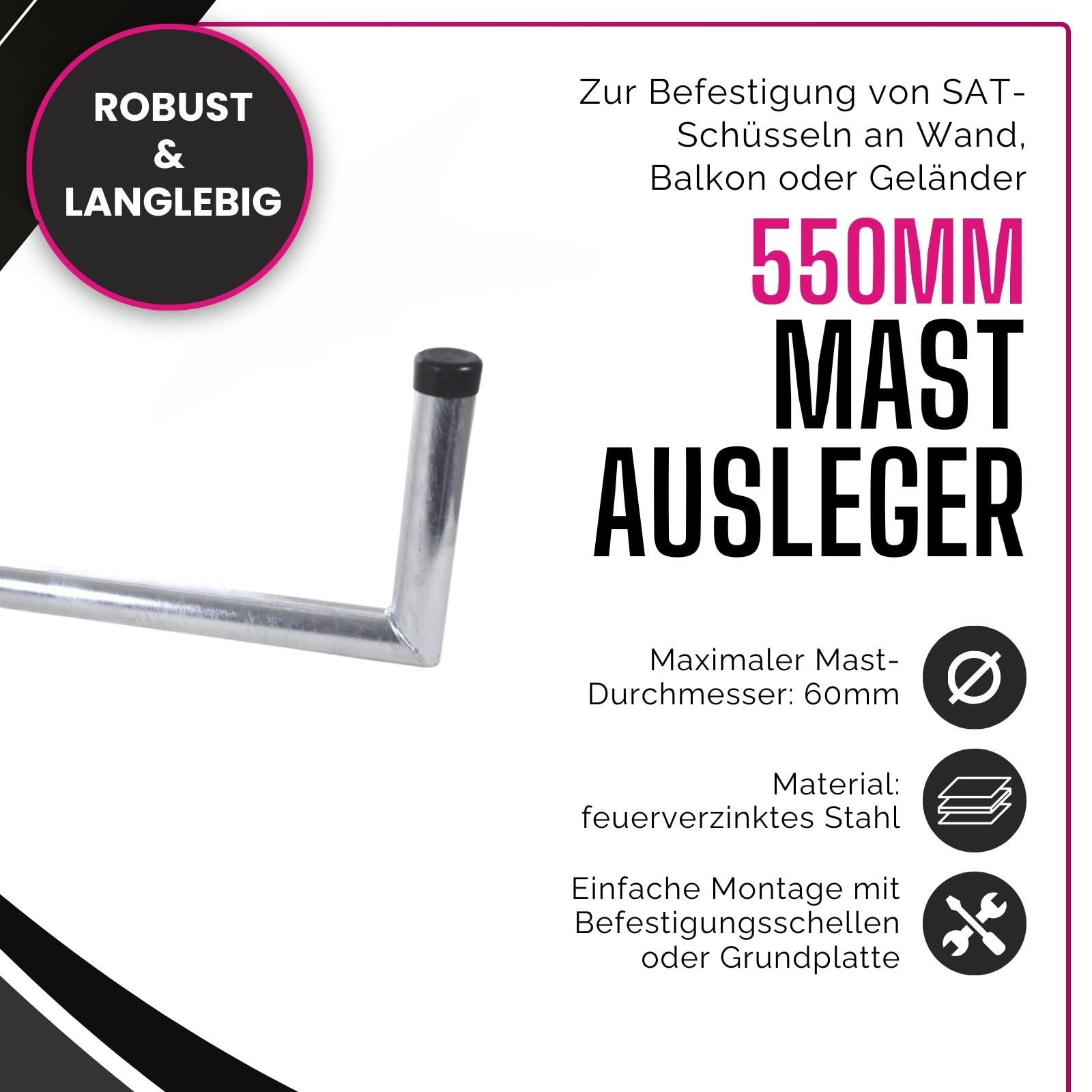 Mastausleger Stahl Abstand 550 mm I Wandhalterung