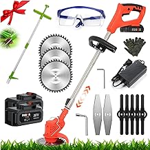FEOYA Cordless Electric Lawn Mower Portable Small Stretchable String Trimmer with Weed Grass Cutter Kit House Handheld 36v Brush Cutter Weeder Pruning Tool for Garden Lawn & Outdoor Gardening,2 red