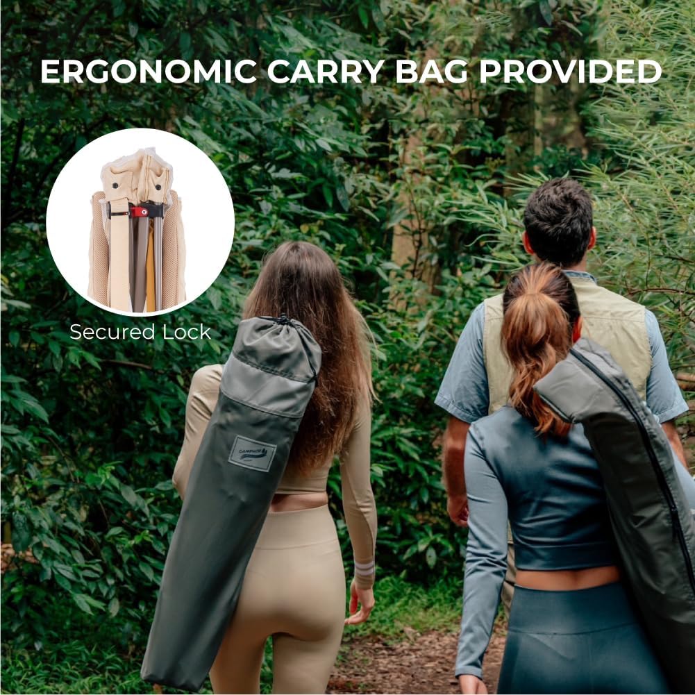 Camphor Designs Heavy Duty Portable Folding Camping Chair for Adults with Padded | for Outdoor & Sports, Backpacking, Beach, Lawn, Hunting, Tailgating, Fishing | Supports 400 Lbs (Single, Beige)