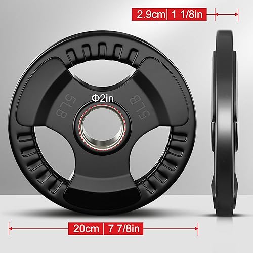 Miniatura 2 de Simuse Placas de peso de goma de 2 pulgadas, 5 libras, 2 unidades, 10 libras, 1 unidad, placas olímpicas para levantamiento de pesas, placas de