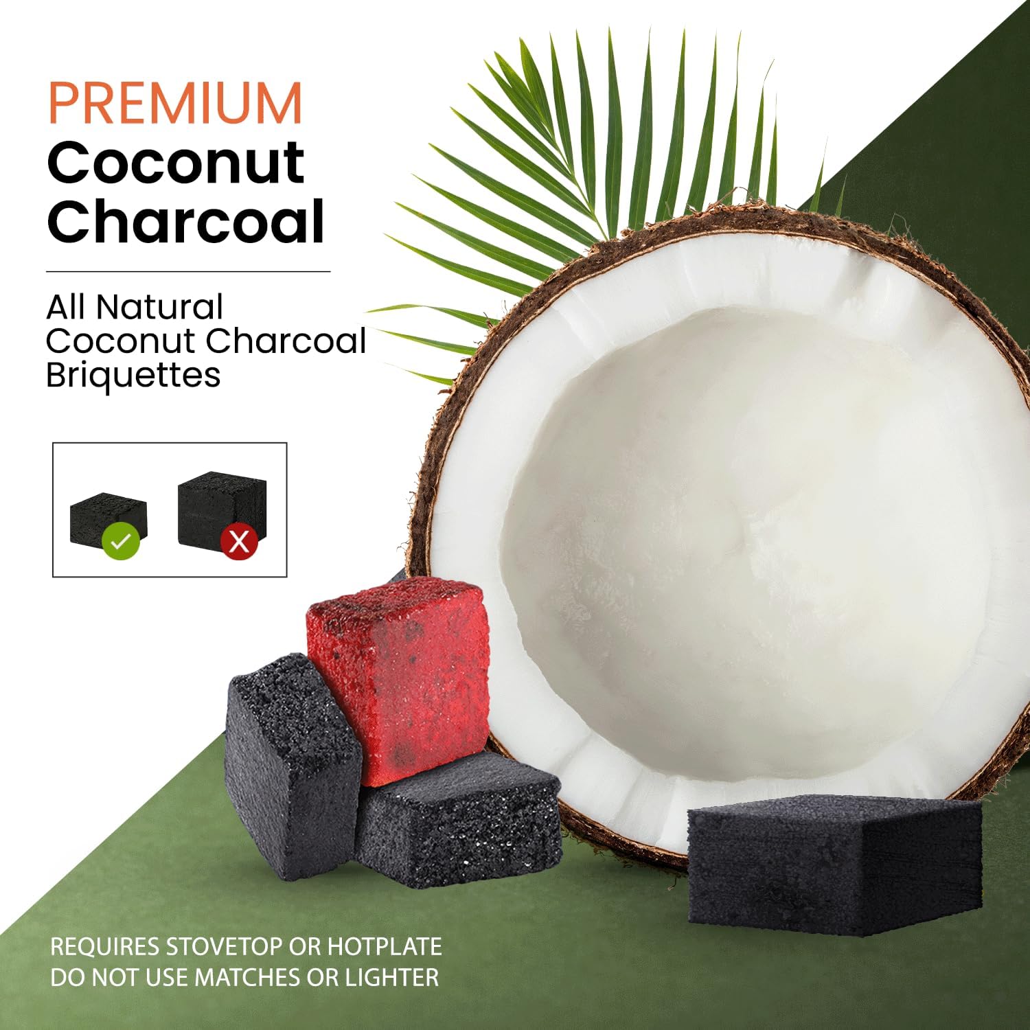 Sunlight Premium Coconut Charcoal Flats- 120 Half Cubes (1.25MM)- Long Lasting Natural Coco Charcoal - Zero ASH - Low Odor - 1.25MM Flats- Long Lasting - Full Burn