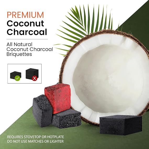 Sunlight Premium Coconut Charcoal Flats- 120 Half Cubes (1.25MM)- Long Lasting Natural Coco Charcoal - Zero ASH - Low Odor - 1.25MM Flats- Long Lasting - Full Burn