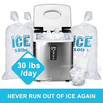 Countertop Ice Maker Machine, Chewable Bullet Small Portable Ice Machine for Home Office Bar Party, 33 Lbs, Stainless Steel & Black