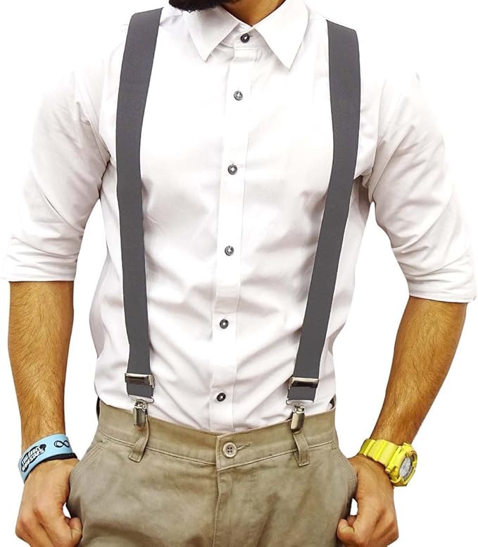 Amazon ズボンつり サスペンダー 無地 紳士 Y型 調節可能 ビンテージ カジュアル おしゃれ アクセサリー メンズ プレゼント ダブルクリップタイプ 男女兼用 軽量 グレー サスペンダー 通販