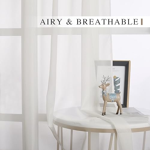 Miniatura 5 de NICETOWN 2 paneles de 37 x 63 pulgadas, cortinas traslúcidas color beige claro con 1 bolsillo para barra de 39 x 40 pulgadas, cenefa transparente en