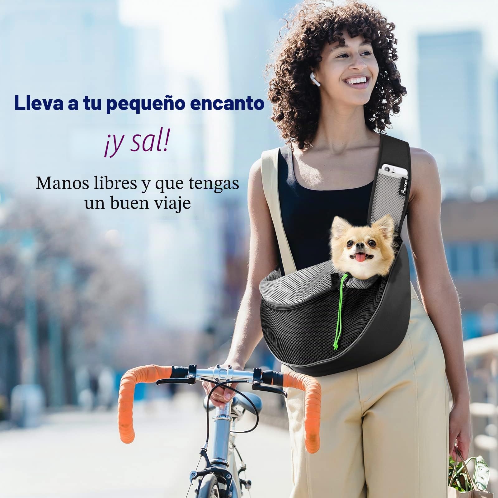 Pawaboo Bolso Bandolera para Perros, Bolsa Portátil para Mascotas con Correa Ajustable y Bolsillos, Bolsa de Mensajero Transpirable Cómoda con para Cachorros Gatitos para Viajar, XL, Negro