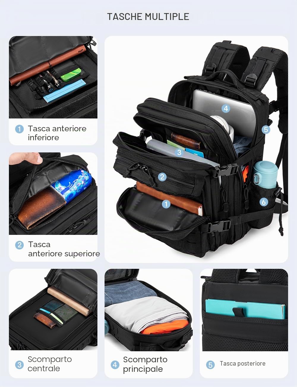 BAGZY Zaino Tattico Militare 25L, 3 Giorni Zaino da Viaggio Grande Capacità Zaini Escursionismo Impermeabile per Caccia, Trekking, Moto, Trekking e Campeggio Zainetto Aereo 40x30x20 Wizzair Donna Uomo