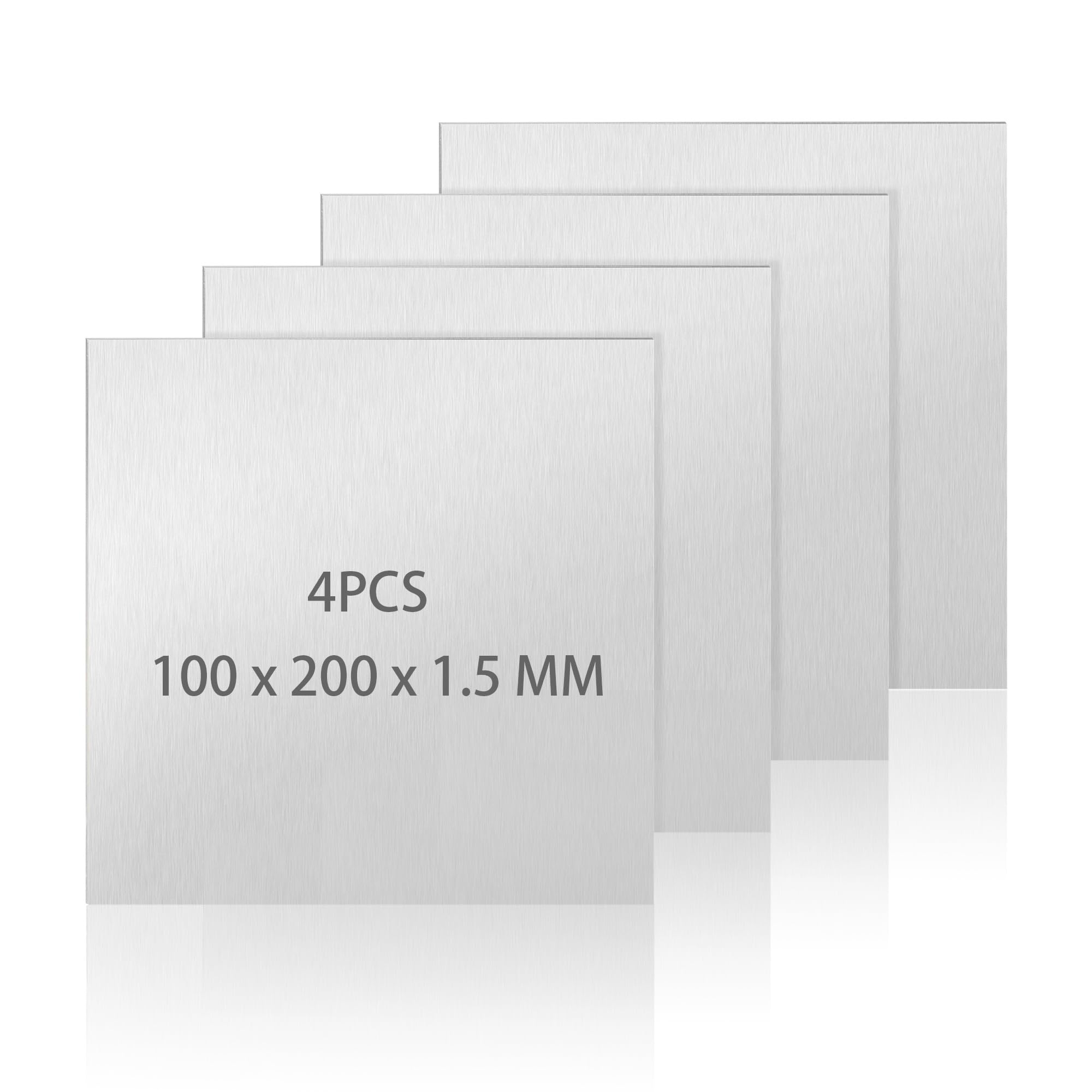Lot de 4 plaques en acier inoxydable 304, 100 x 200 x 1,5 mm, plaques de calage en acier inoxydable pour cuisine, bricolage, artisanat, industrie, machines