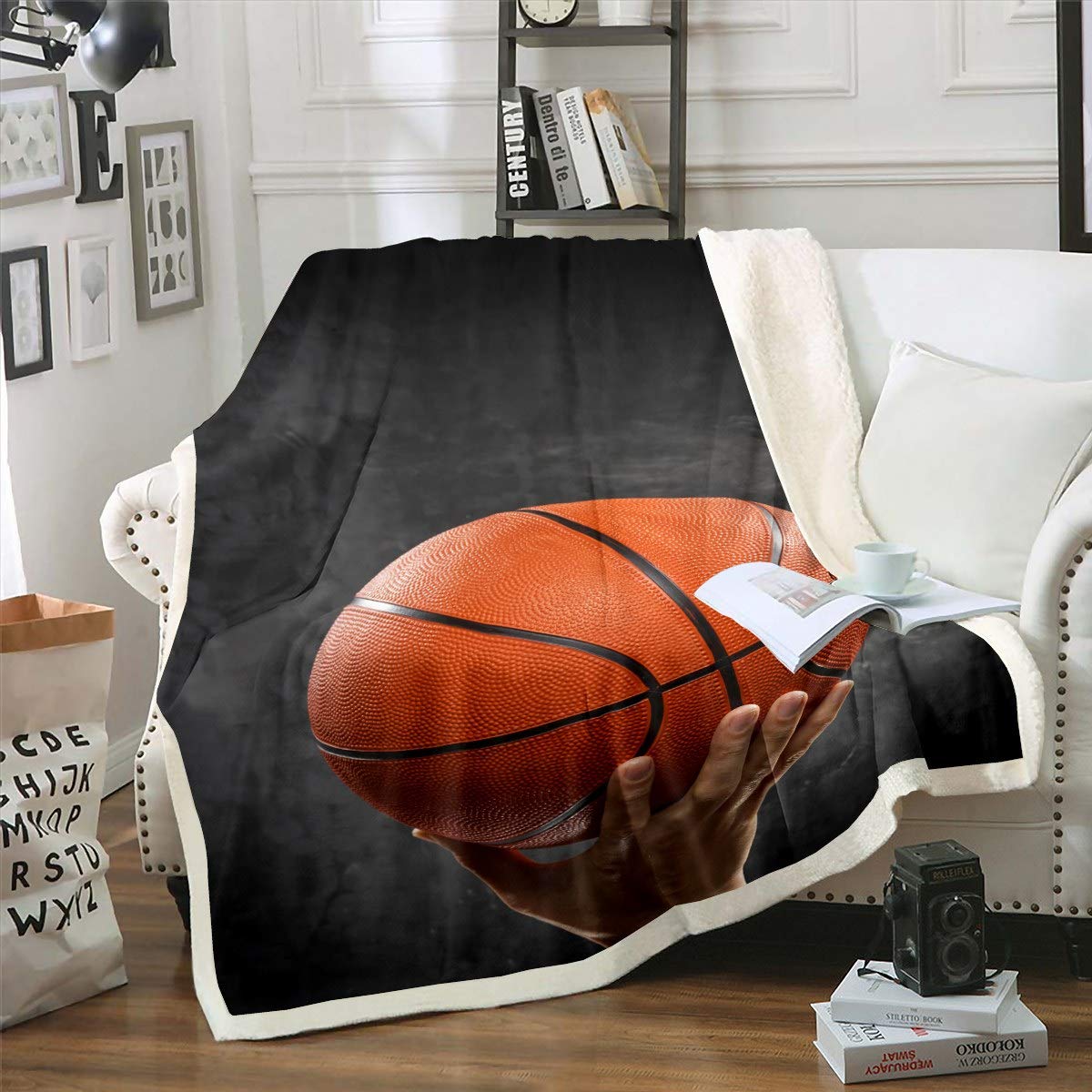 Loussiesd Basketball Fuzzy Blanket Sports Theme Sherpa Throw Blanket 3D Ball Pattern Fleece Blanket for Sofa Couch Gift for Basketball Player Blanket Ultra Soft Baby 30"x40" Flannel Blanket