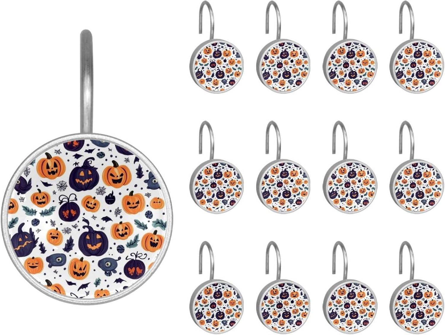 Set of 12 Shower Curtain Hooks, Shower Curtain Rings Crystal Glass Decorative Bathroom Hook, Halloween