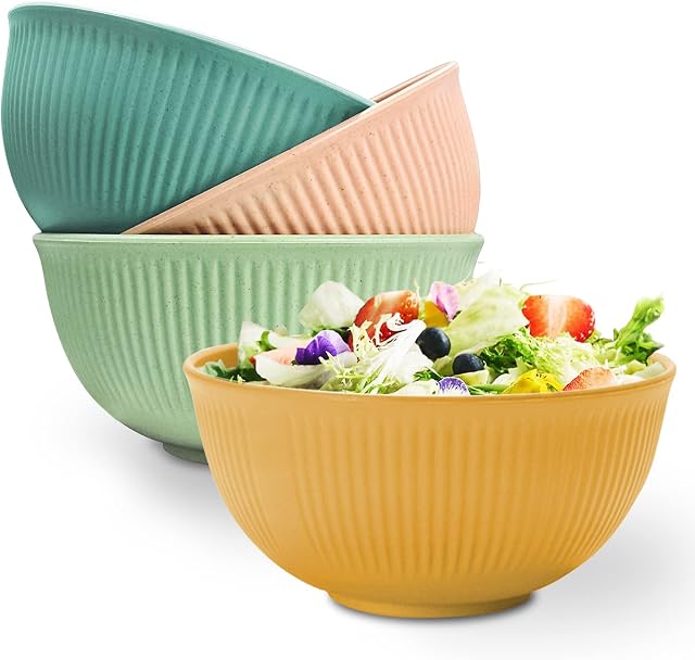 Jeslon Cereal Bowl, 24oz Set of 4 Unbreakable Kids Plastic Bowls, Eco-Friendly Soup Rice Cereal Pasta Salad Bowls, Breakfast Bowls Microwave & Dishwasher Safe